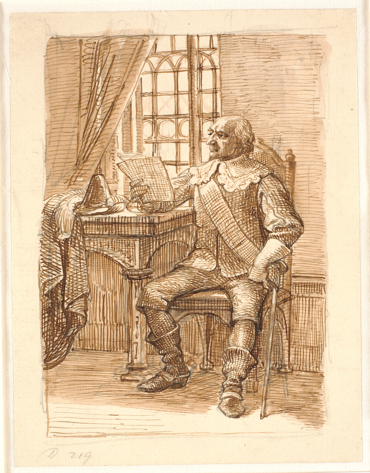 Wilhelm Marstrand, Adelsmand fra Chr. IV's tid sidder og læser et brev