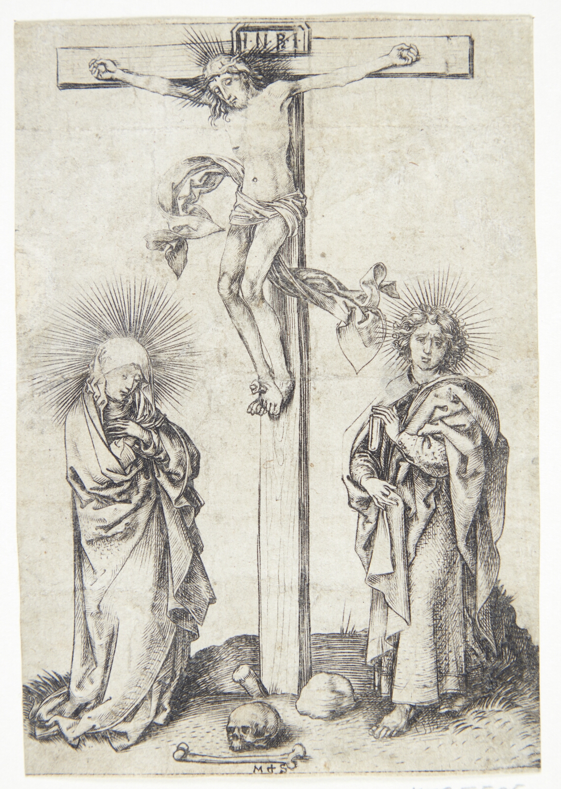 Martin Schongauer, Kristus på korset, med Jomfru Maria og Johannes
