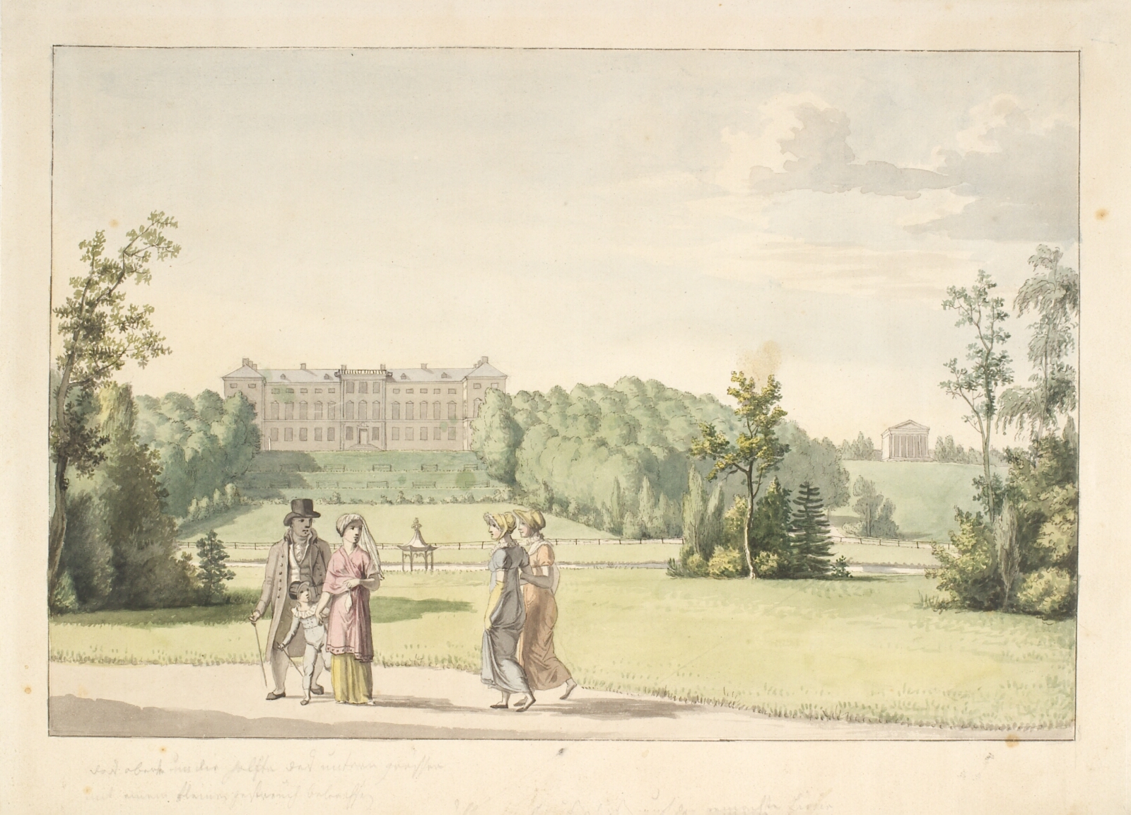C.W. Eckersberg, Prospekt fra Frederiksberg have ved slottet og Apistemplet