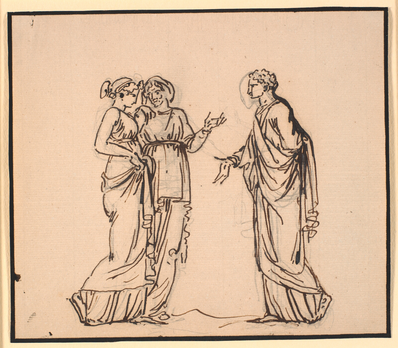 Nicolai Abildgaard, Antik scene med tre figurer, en mand der taler med to kvinder
