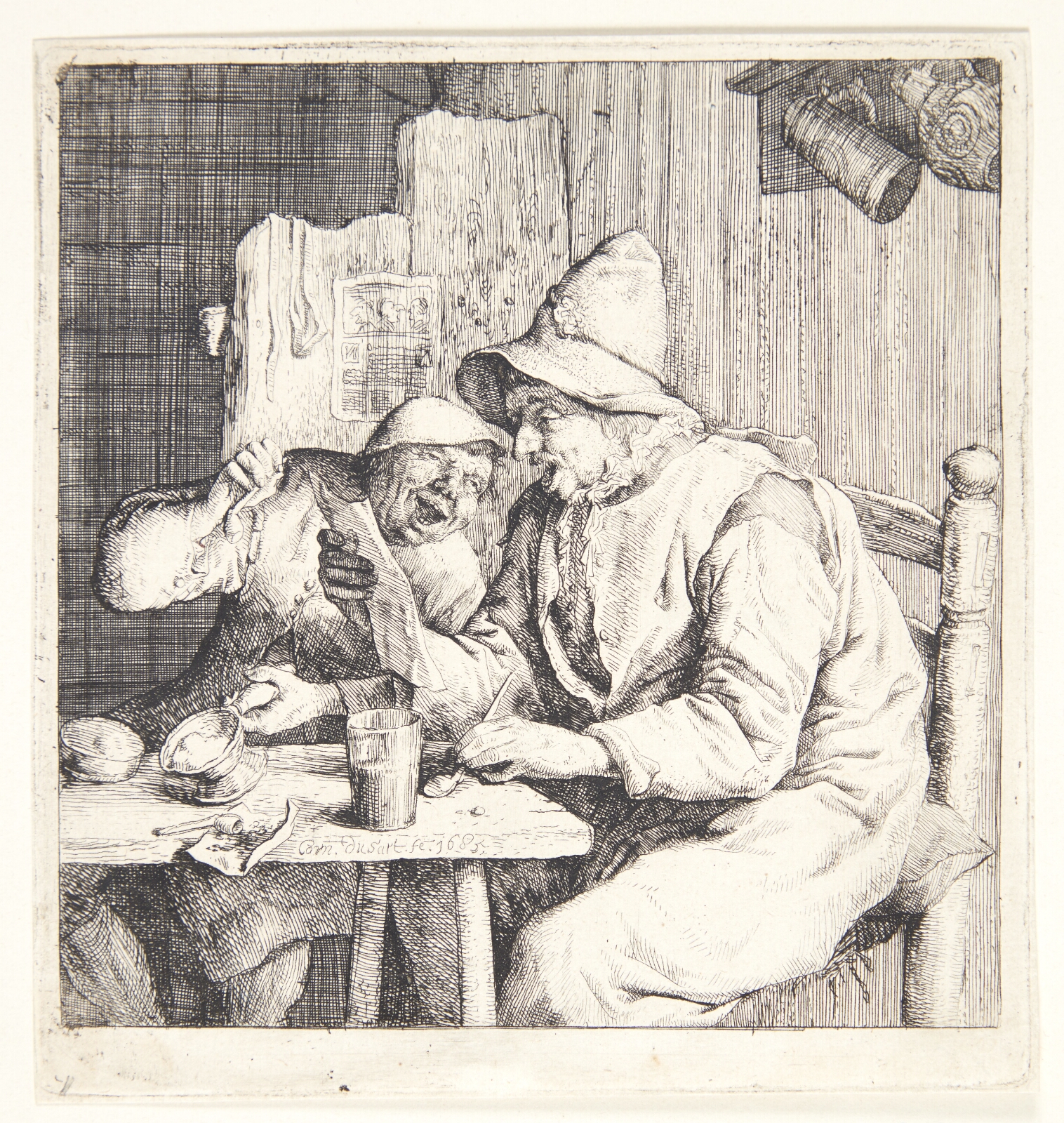 Cornelis Dusart, To syngende bønder i en kro