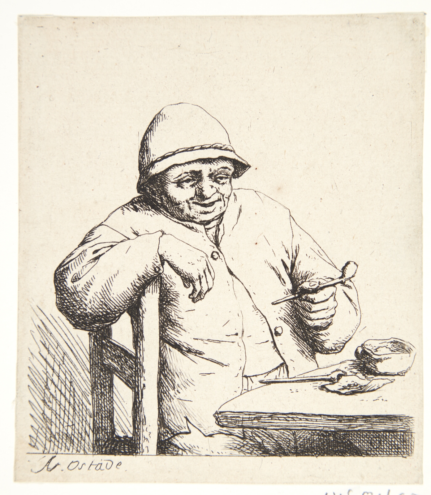 Adriaen van Ostade, Bonde, siddende ved et bord med en pibe i hånden