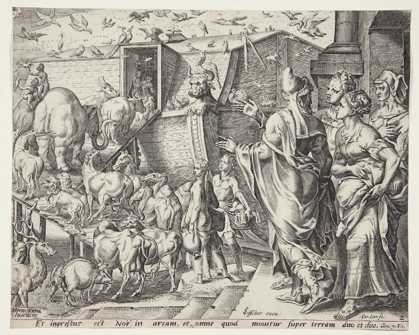 Cornelis Cort, Noa, hans familie og dyrene går ombord i arken