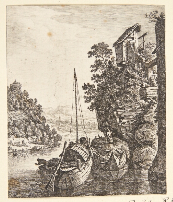 To både fortøjet under en klippe, Saftleven, Herman, 1667
