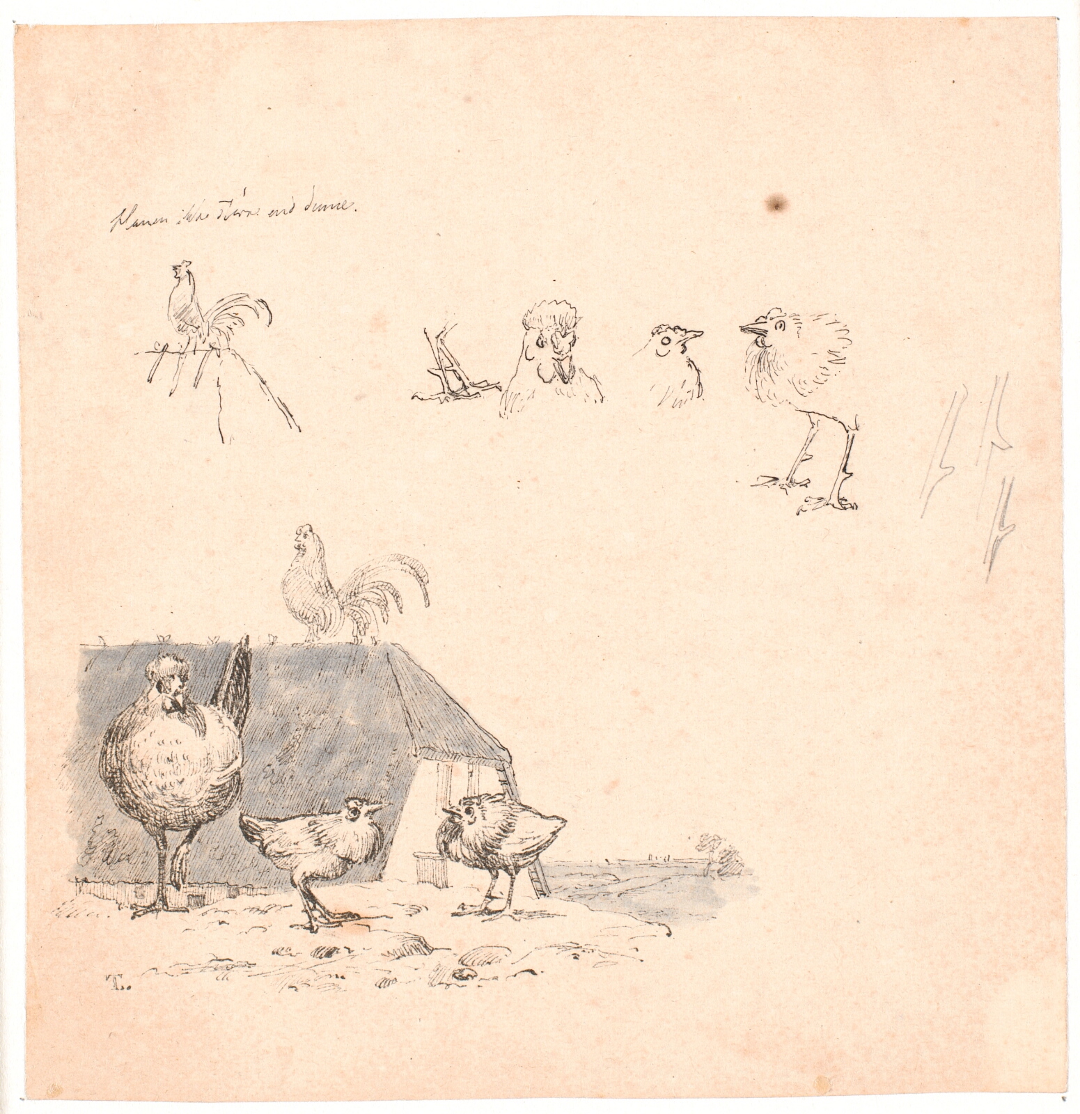 Johan Thomas Lundbye, Hanekyllingerne. Illustration til Kaalunds "Fabler for Børn". Se kommentar fra arkkatalog.