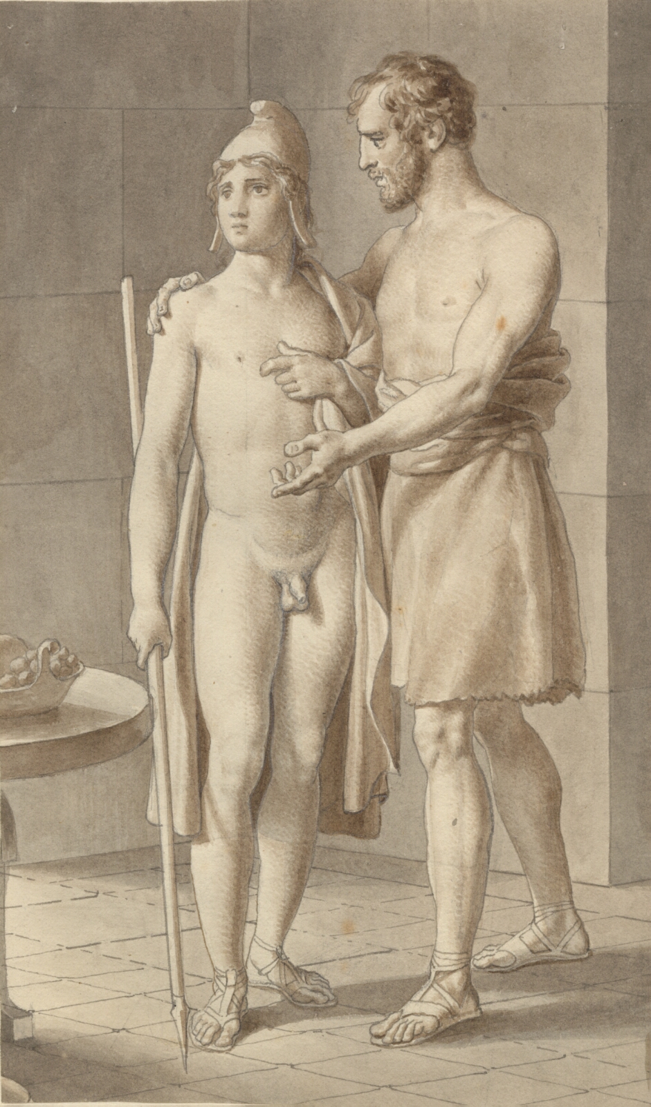 C.W. Eckersberg, Telemachos møder Odysseus forklædt som tigger hos hyrden Eumaios - Odysseus; fragment af hele kompositionen.
