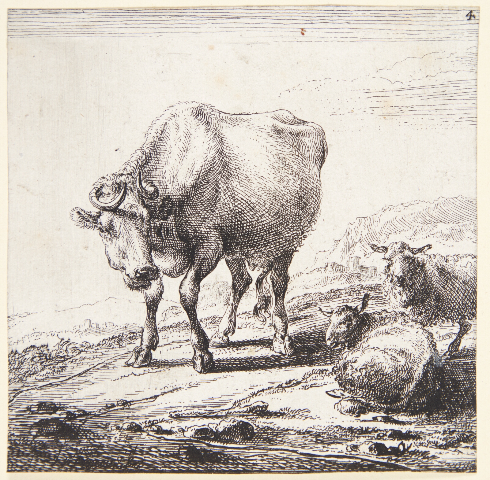Nicolaes Berchem, Stående ko og to liggende får