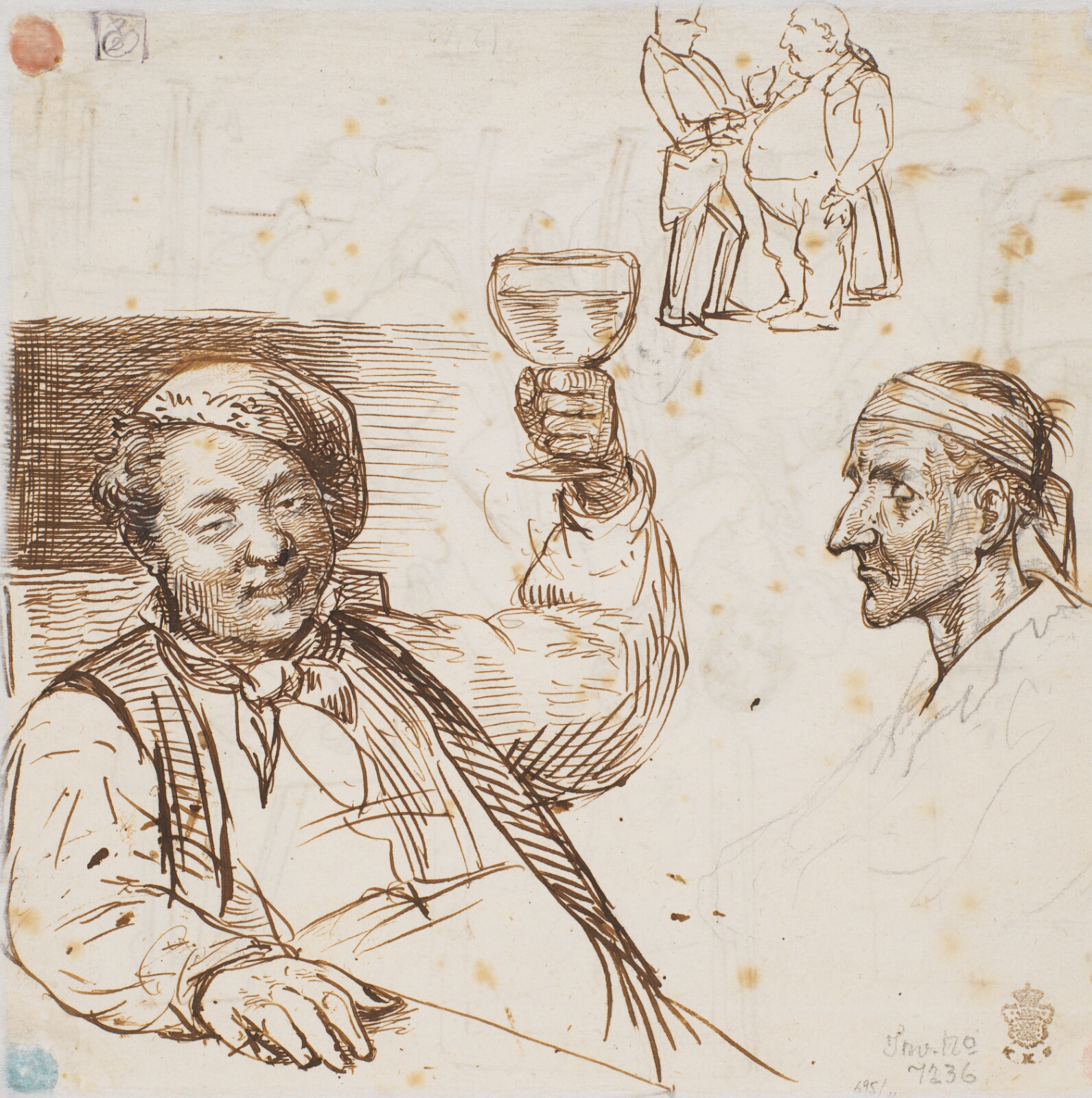 Wilhelm Marstrand, Mand med glas, mandshoved samt to mænd i samtale