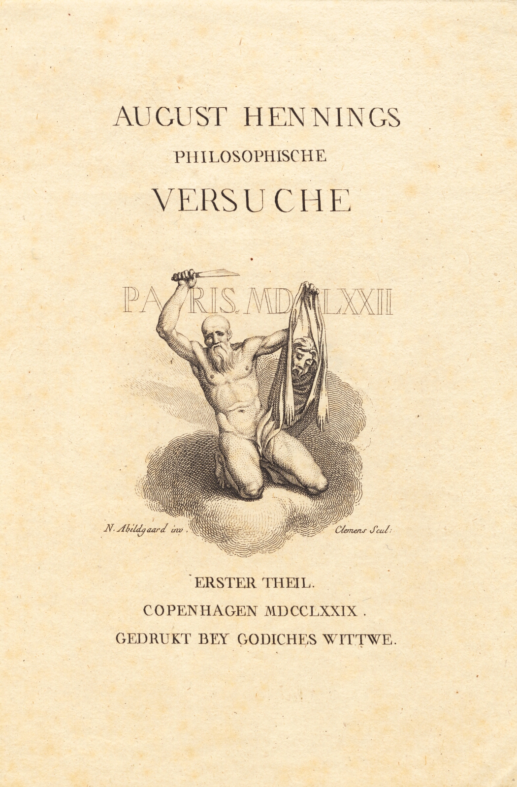 J.F. Clemens, Titelblad med vignet forestillende en knælende mand, der symboliserer Bartholomæusnatten