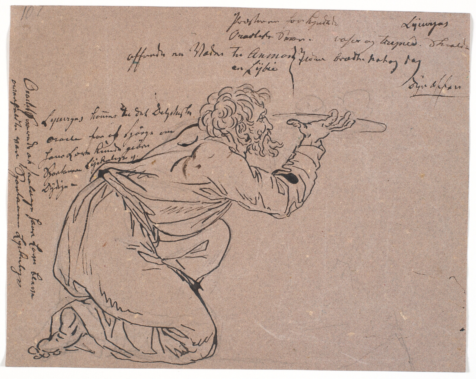 Nicolai Abildgaard, Antik figur. En knælende mand (Lycurgos?) holder en offergave frem på et fad