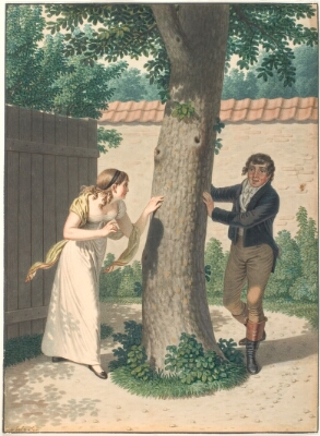 Ung mand og pige leger skjul, Senn, Johannes, 1780-1861