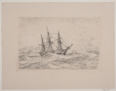 Et fregatskib under den norske kyst, Melbye, Anton, 1851