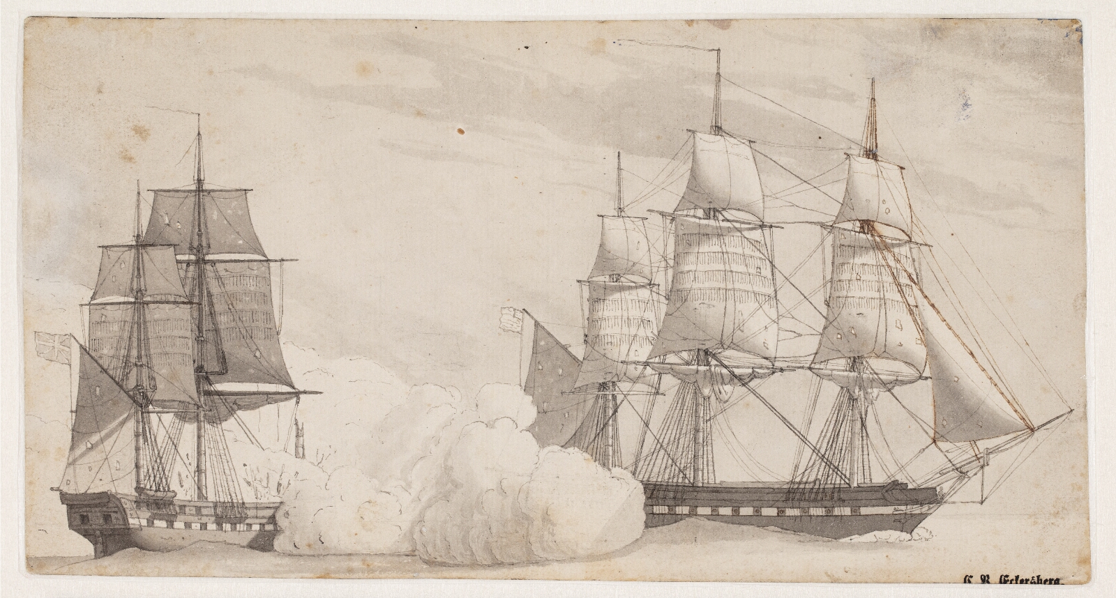 C.W. Eckersberg, To orlogsskibe i kamp (den engelske fregat Shannon og den amerikanske fregat Chesapeak?)