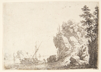 Sejlskibe ud for en klippekyst, Saftleven, Herman, 1609-1685