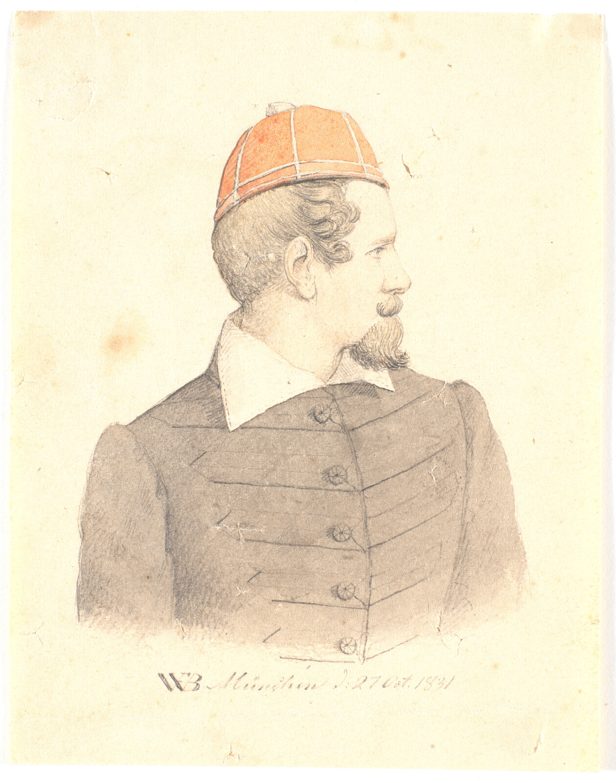 Wilhelm Bendz, Selvportræt. Brystbillede, profil til højre