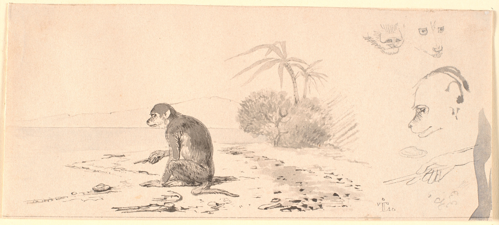 Johan Thomas Lundbye, Abekatten. T.h. studier af abeho-veder m.m.