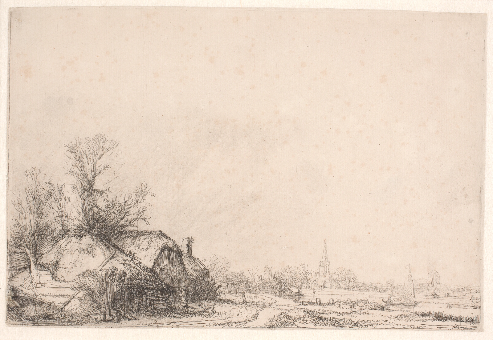 Rembrandt van Rijn, Landskab med hytter ved en kanal