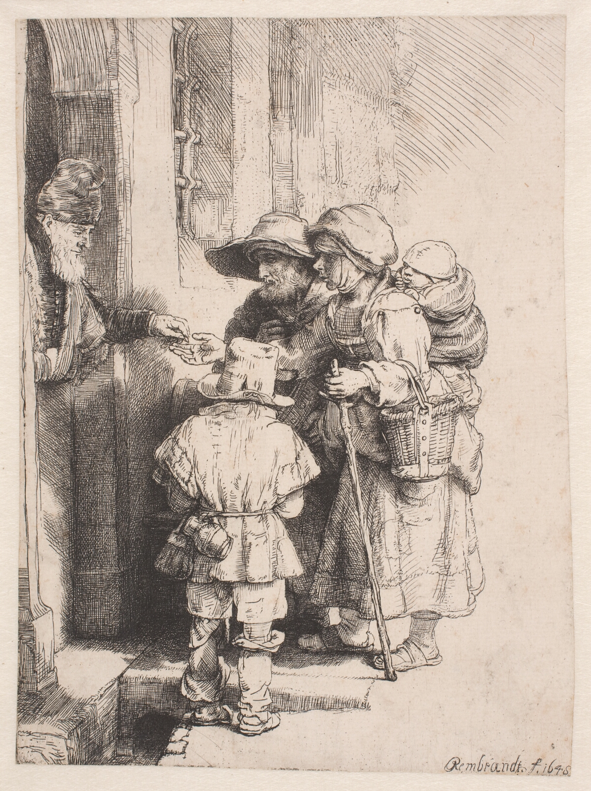 Rembrandt van Rijn, Tiggere der får en almisse ved en dør