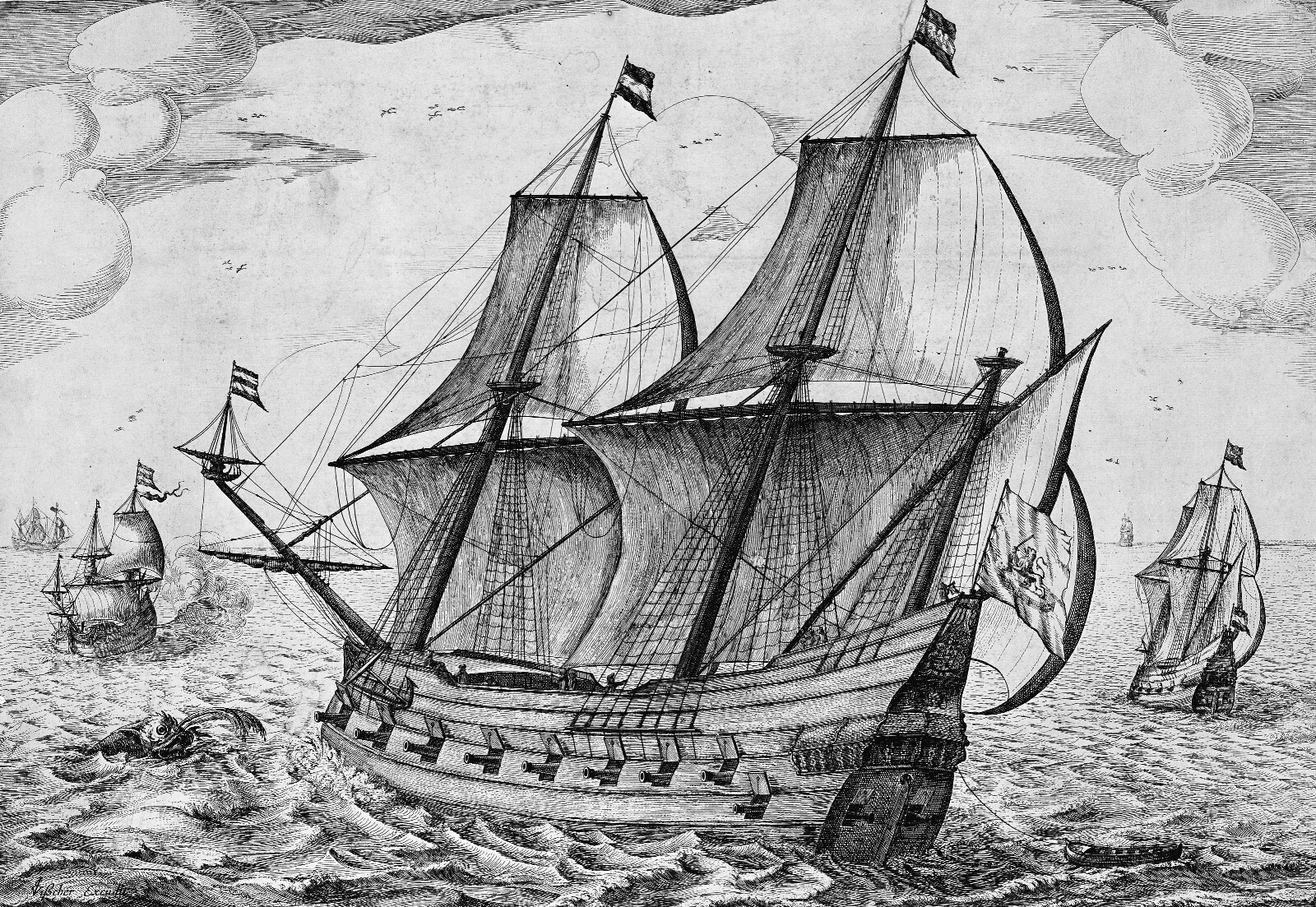 Salomon Savery, Orlogsskib med flag med den hollandske løve