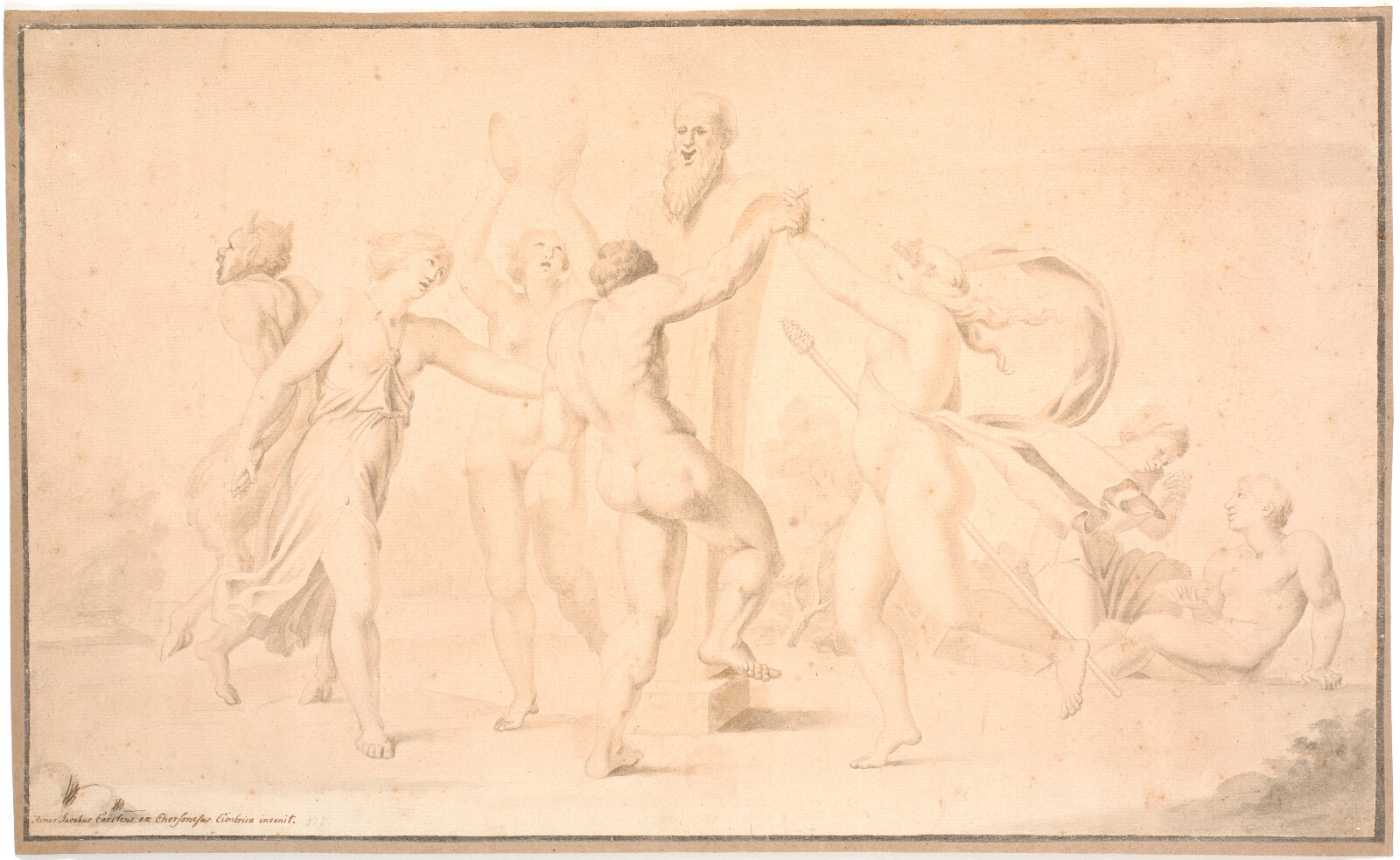 Asmus Jacob Carstens, Bakkanal. En satyr, en bakkant og tre bakkantinder danser om en Priapsherme