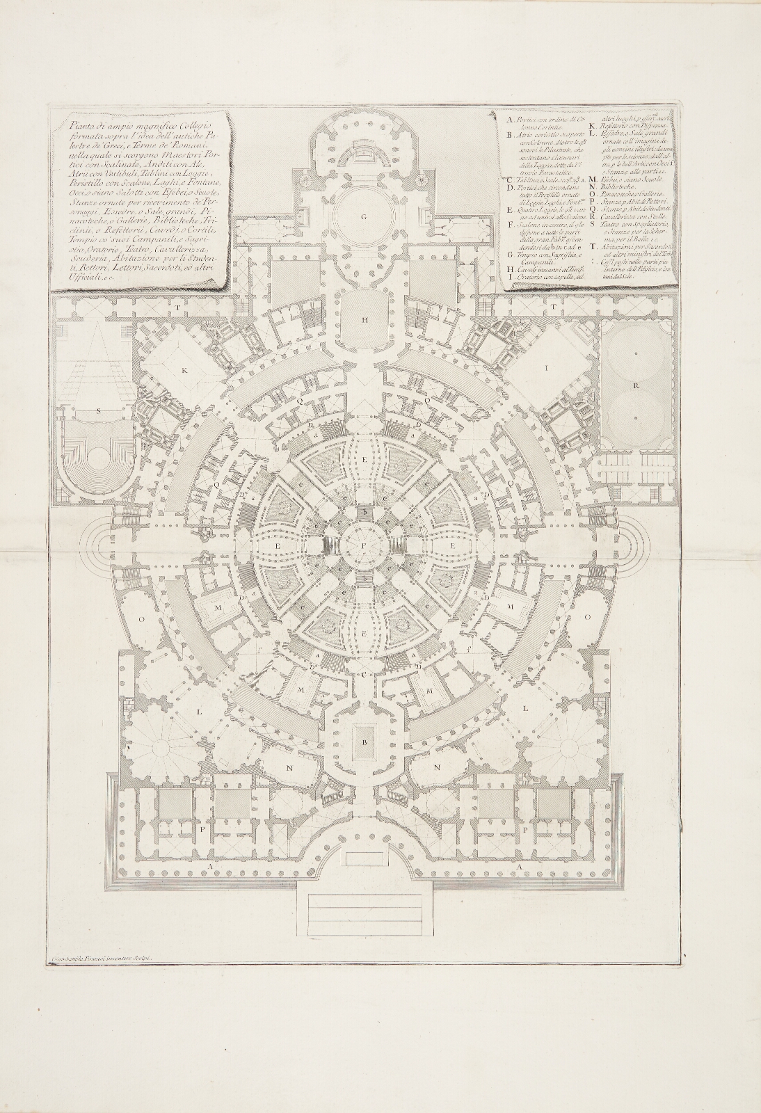 Giovanni Battista Piranesi, Plan over et rummeligt og storslået kollegie, bygget som de antikke grækeres gymnasier og romernes bade ...
