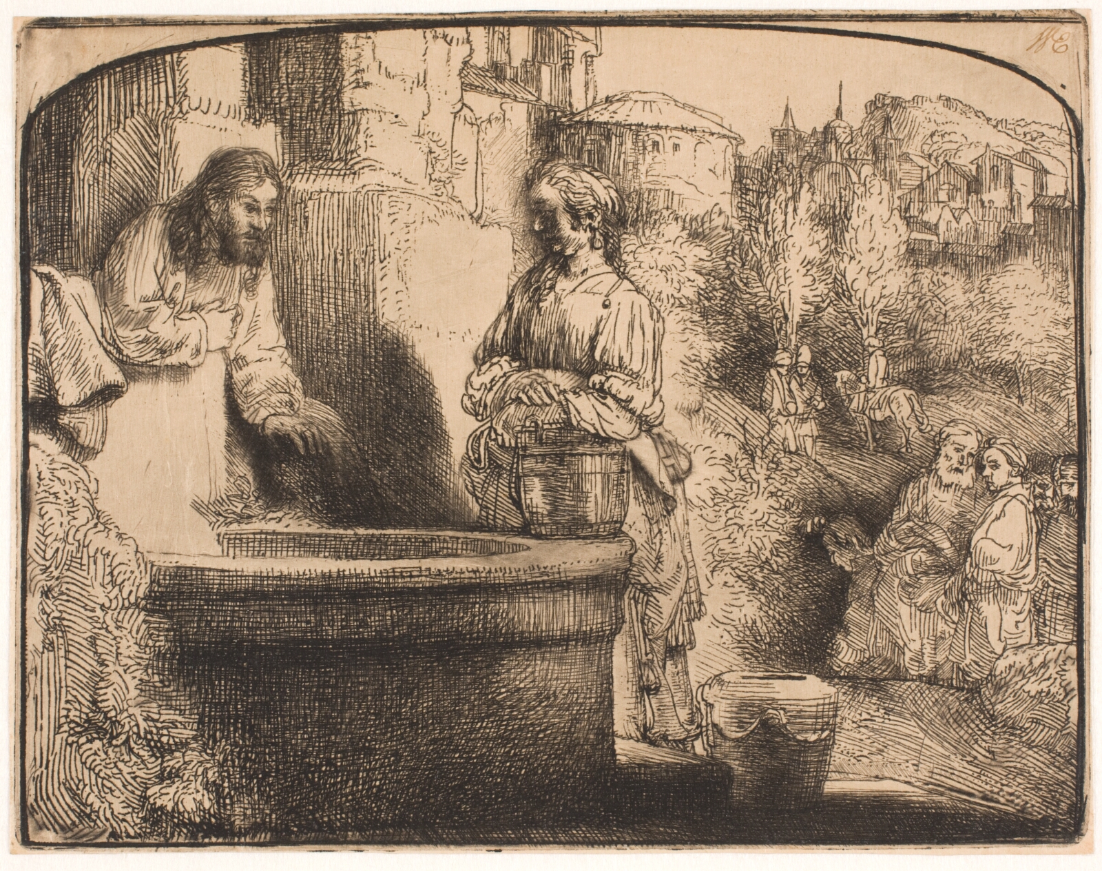 Rembrandt van Rijn, Kristus og den samaritanske kvinde ved brønden. Rundet f.o.