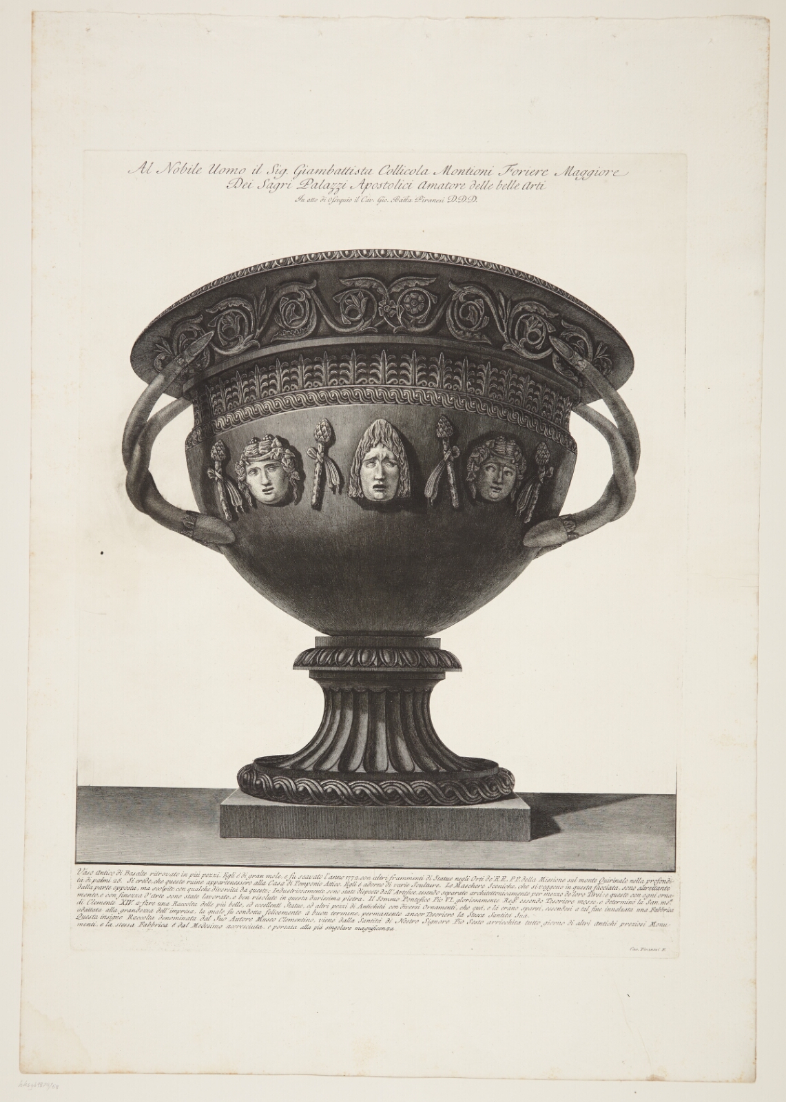 Giovanni Battista Piranesi, Stor vase af basalt, udsmykket med masker