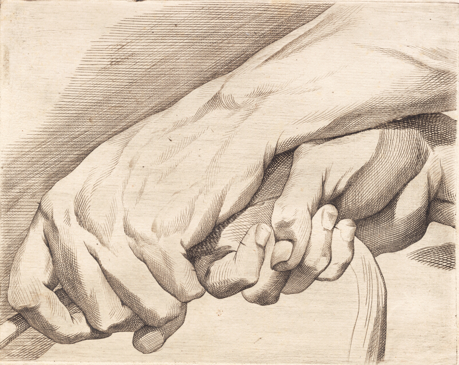 J.F. Clemens, Studieblad af to hænder, der holder om et tov