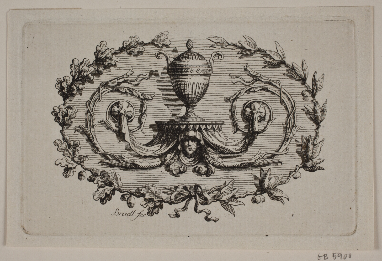 J.F. Clemens, En tohanket vase omgivet af bladslyngninger