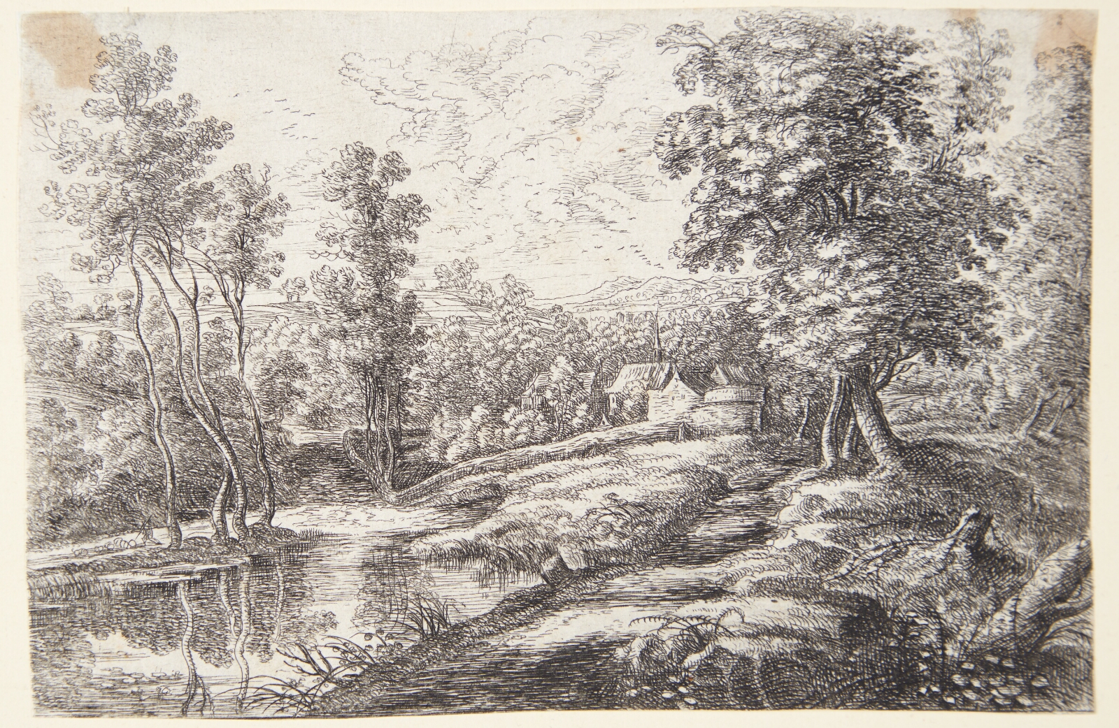 Lucas van Uden, Flodlandskab med huse og en kirke omkranset af en mur