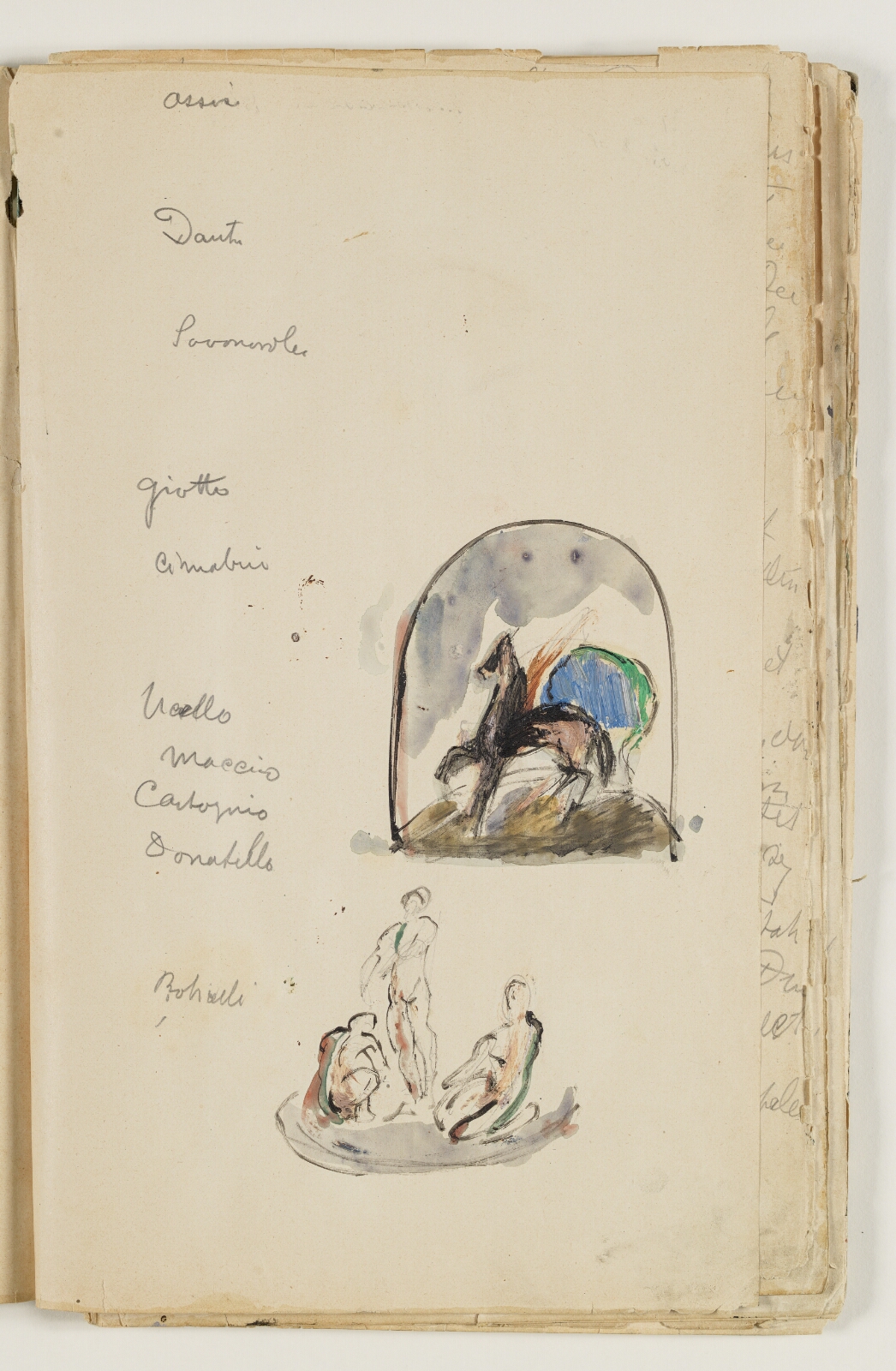 J.A. Jerichau (II), Kompositionsstudie med bevinget hest (Pegasus?) samt komposition med tre figurer, to siddende og en stående