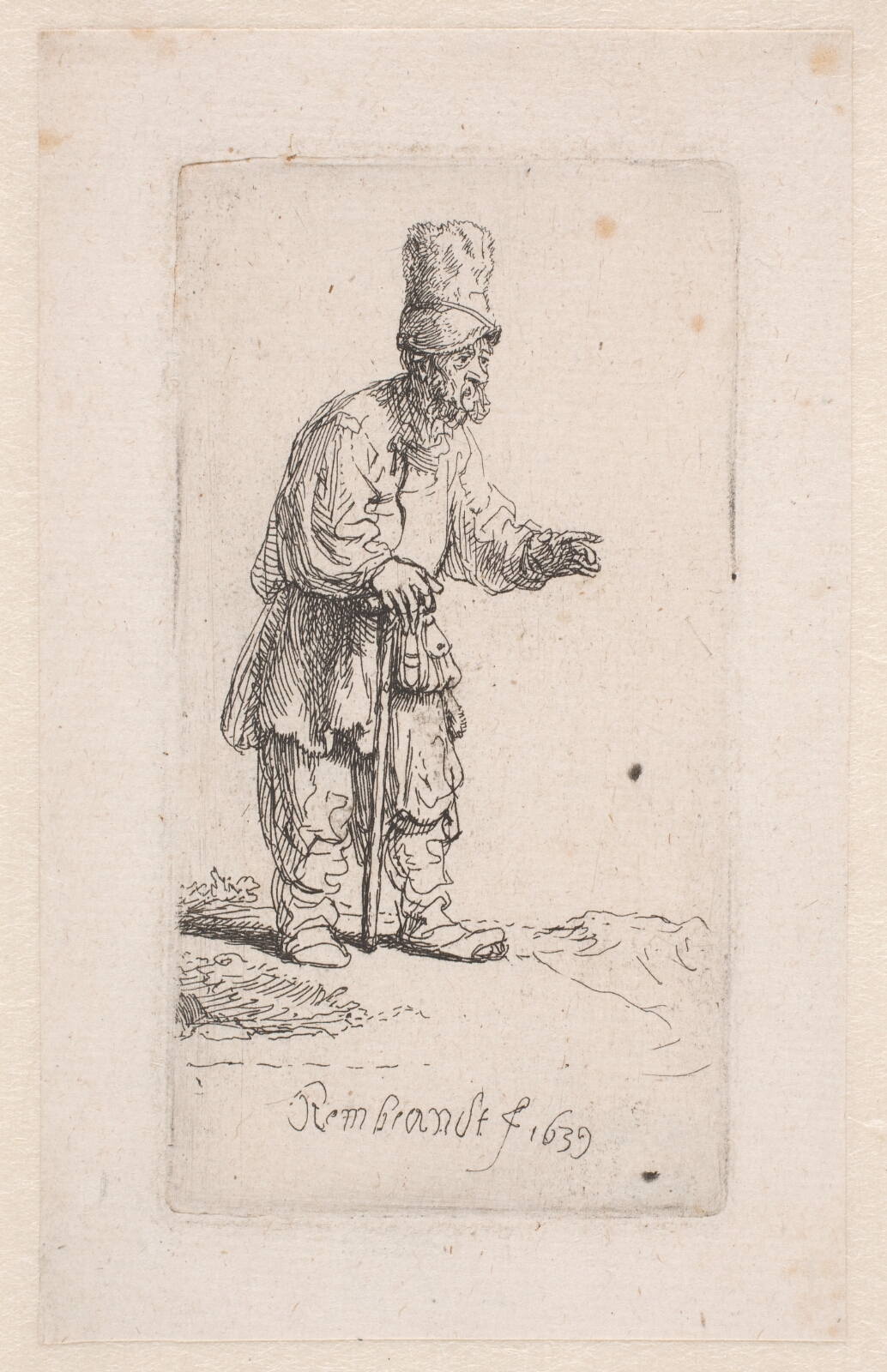 Rembrandt van Rijn, Bonde lænende sig til en stok