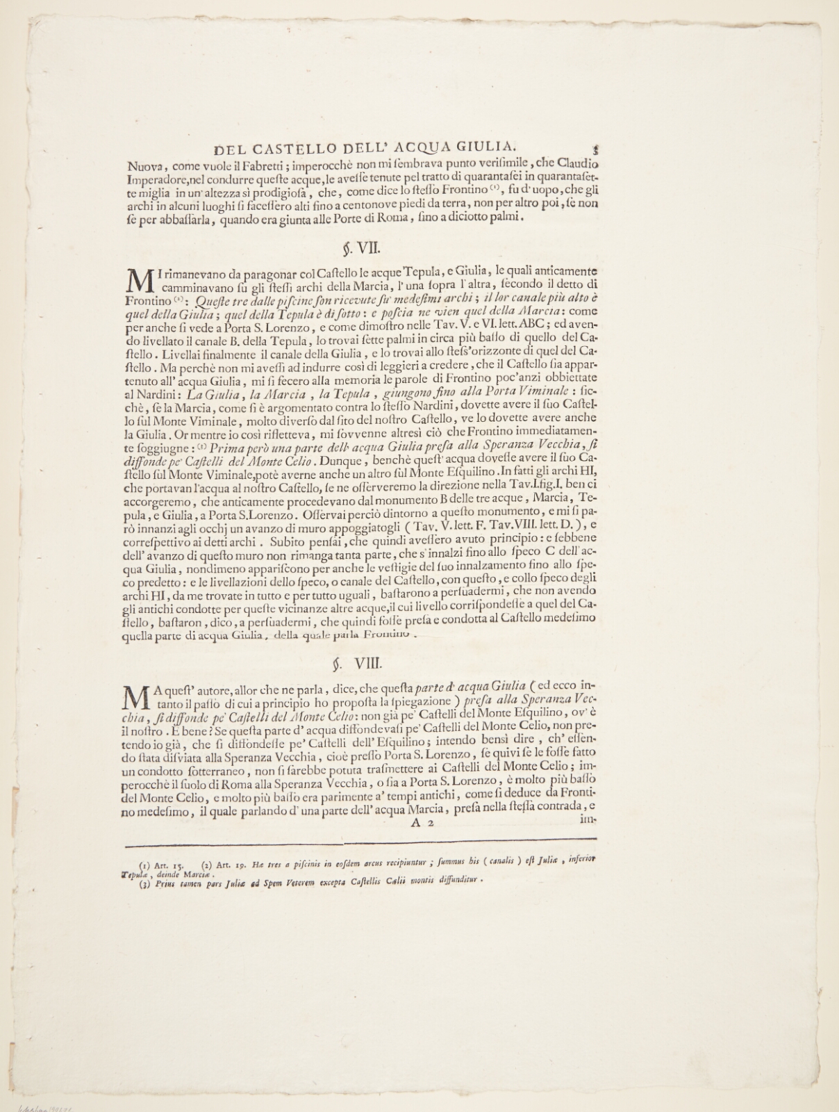 Giovanni Battista Piranesi, Acqua Giulia-fontænen. Tekstblad