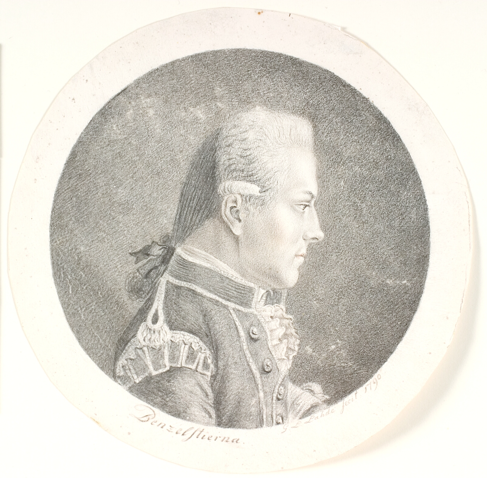 Gerhard Ludvig Lahde, Portræt af Lars Benzelstjerne, svensk søofficer (1759-1808). Brystbillede. Profil til højre