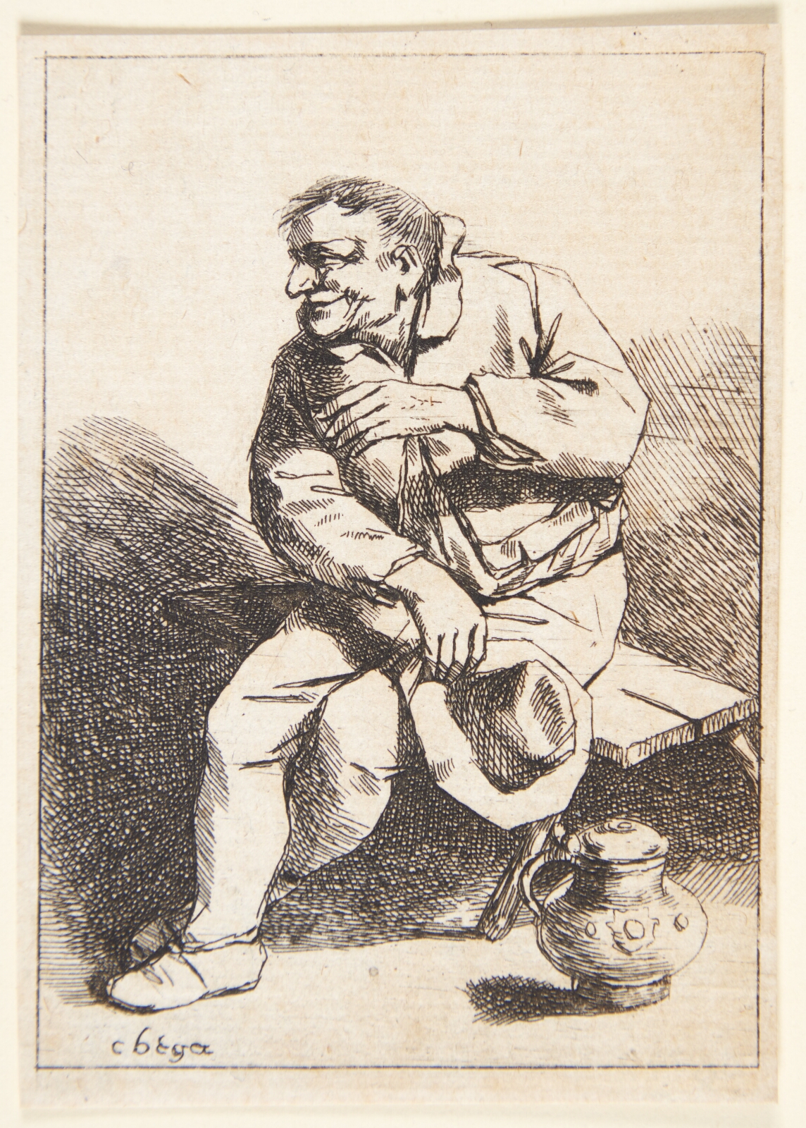 Cornelis Pietersz Bega, Siddende mand med sin hat i højre hånd