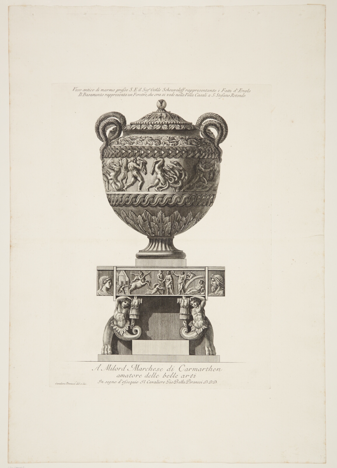 Giovanni Battista Piranesi, Marmorvase med en frise, der fremstiller Herkules' bedrifter, placeret på en sokkel fra et andet værk