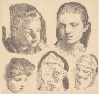 Prøveplade: Fem hoveder, Schwartz, Frans, 1899