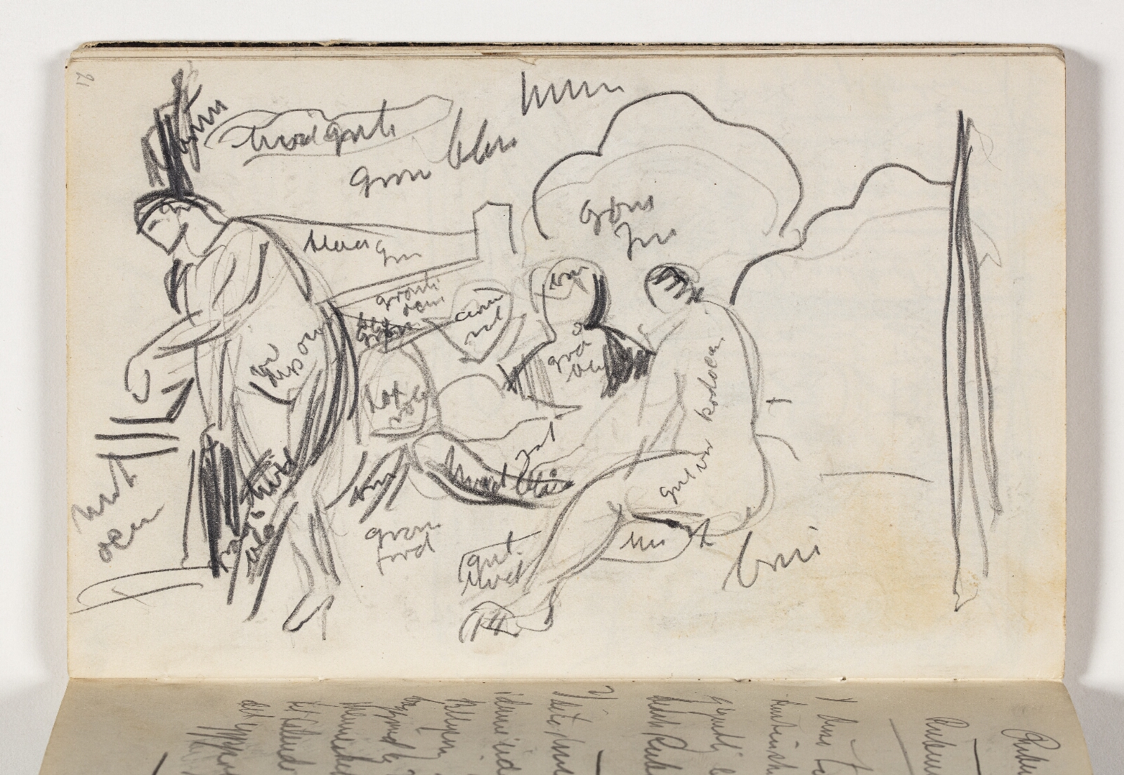J.A. Jerichau (II), Studie med farveangivelser efter Tizians "Landlig koncert" (Concert Champetre), Louvre, Paris