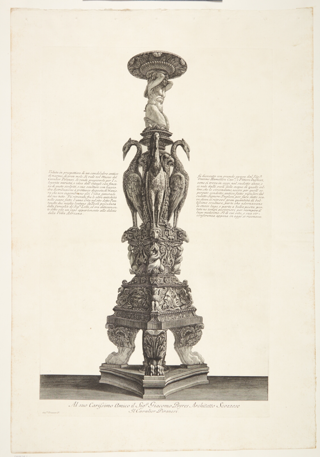 Giovanni Battista Piranesi, Kandelaber af marmor fundet i Hadrians Villa, Tivoli. Samme vase som i foregående blad, set fra en anden vinkel