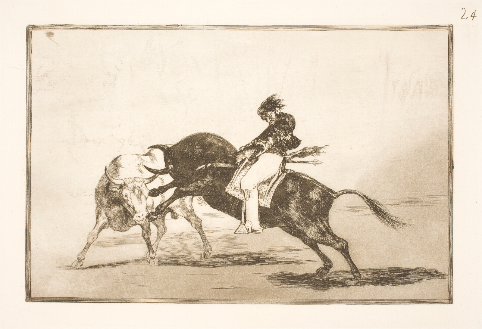 Francisco de Goya, Den samme Ceballos, siddende på ryggen af en anden tyr, brækker korte spyd i arenaen i Madrid