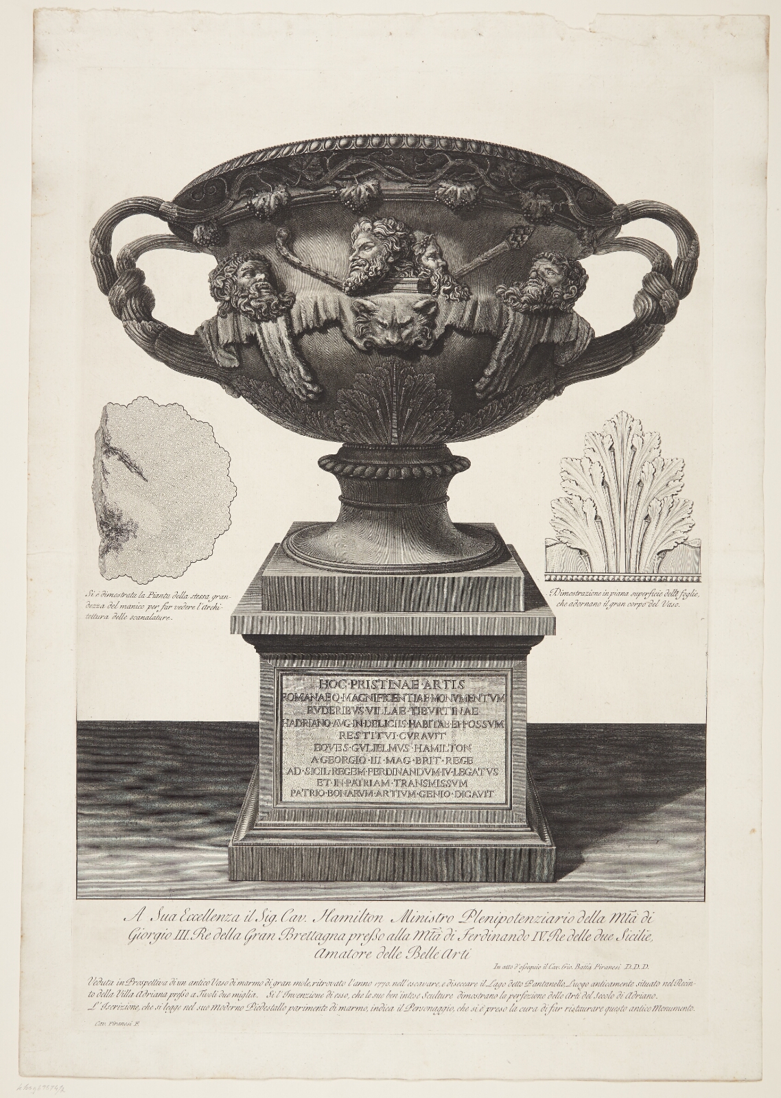 Giovanni Battista Piranesi, Den såkaldte Warwick-vase, fundet 1770 i Hadrians Villa, Tivoli