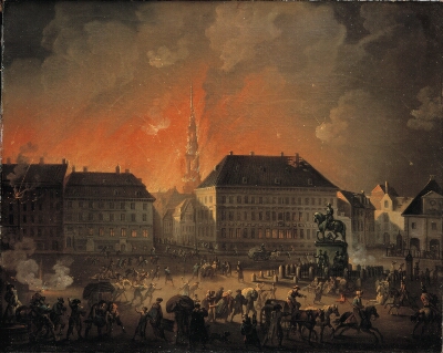 The Most Terrible Night. View of Kongens Nytorv in Copenhagen During the English Bombardement of Copenhagen at Night between 4 and 5 September 1807