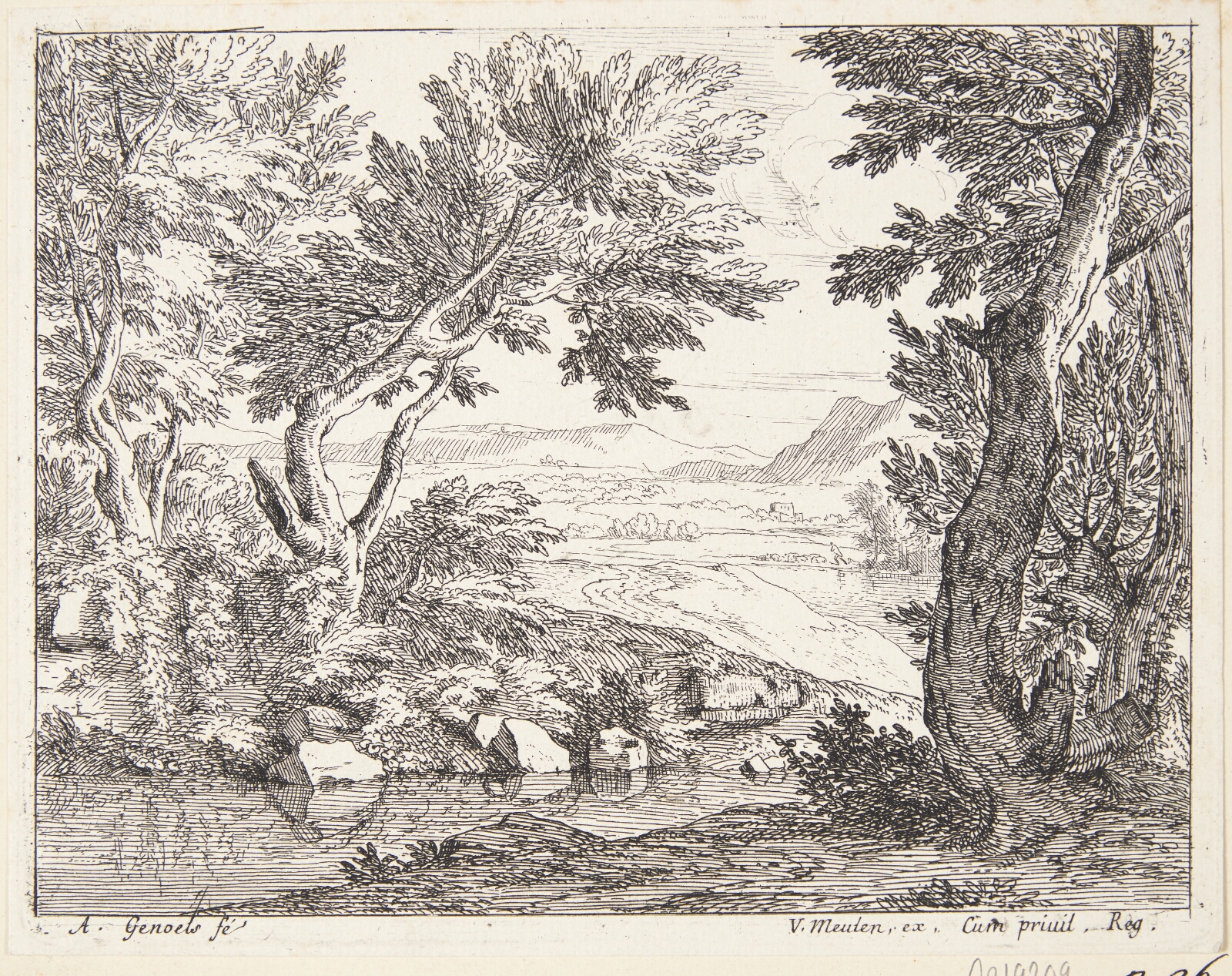 Abraham Genoels, Landskab med sten og træer på en flodbred