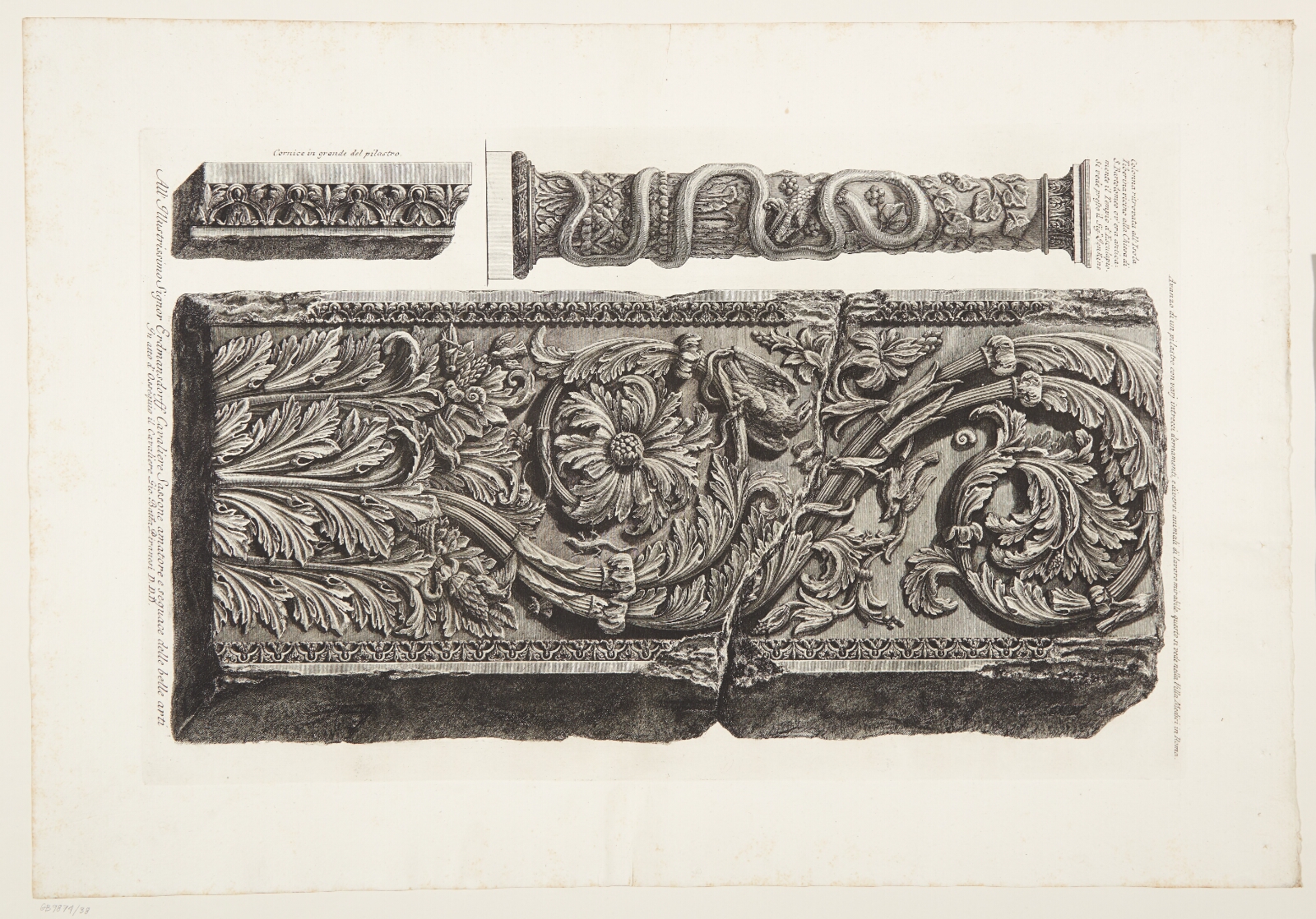 Giovanni Battista Piranesi, Fragment af en ornamenteret pilaster samt en søjle fundet på Tiber-øen