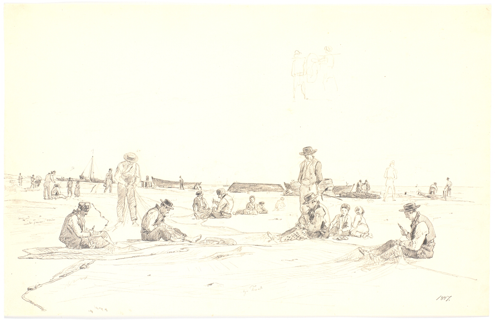 Martinus Rørbye, Fiskere bøder garn ved stranden, Skagen
