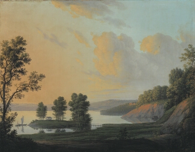 View of the Manor of Dronninggaard across Lake Fure, North Zealand.