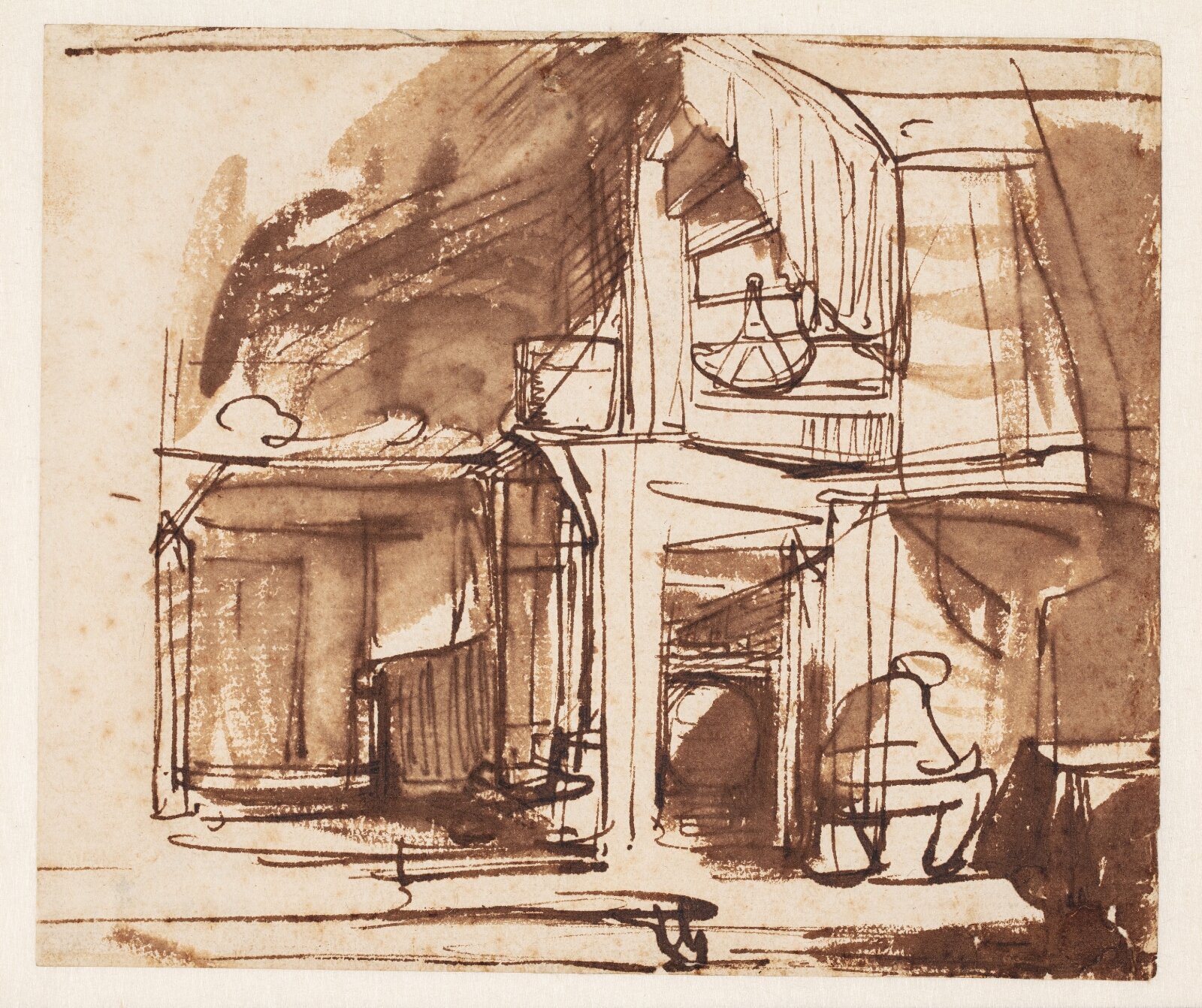 Rembrandt van Rijn, Interiør med vindeltrappe og siddende mand