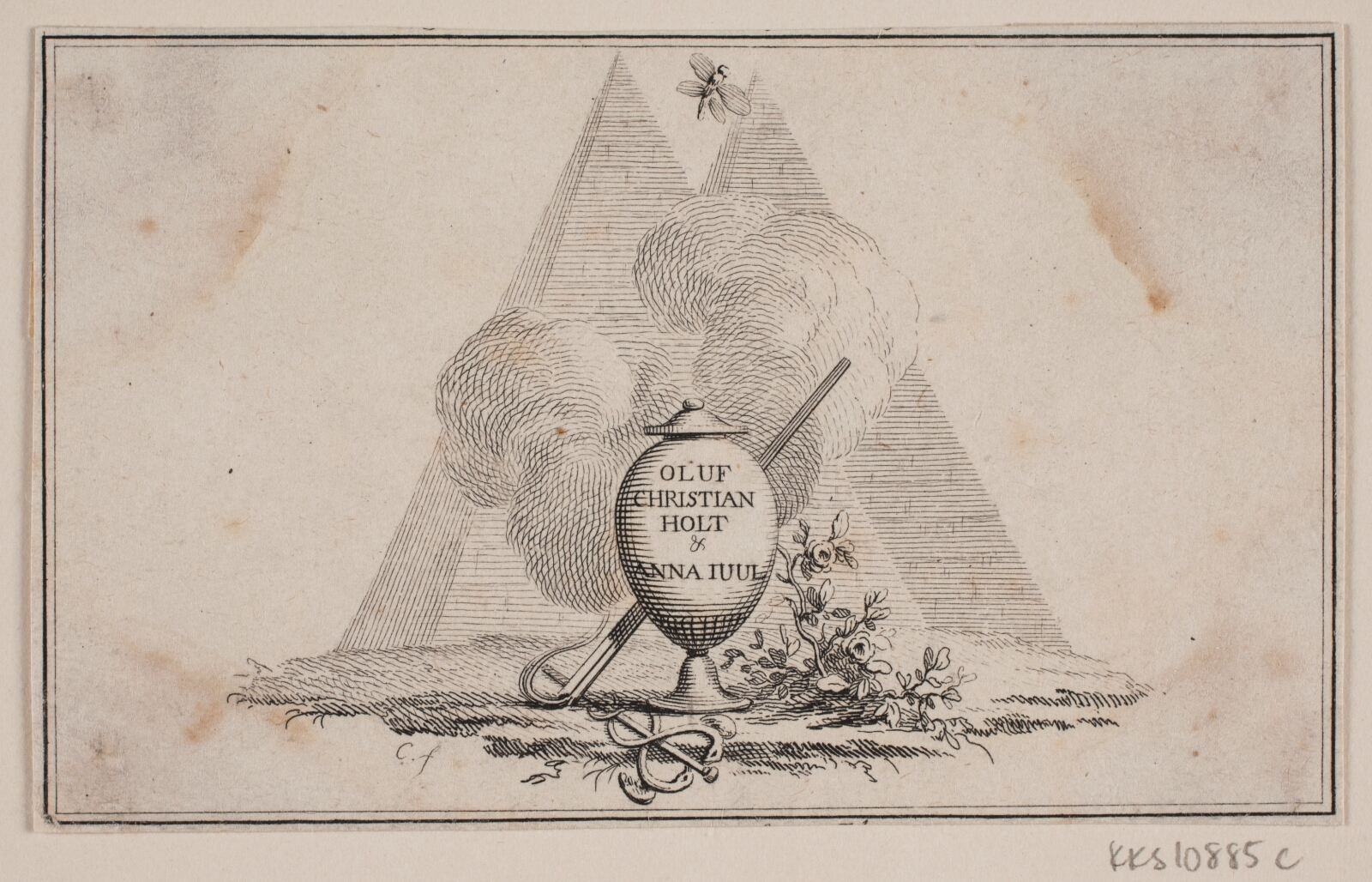 J.F. Clemens, Vignet med vase og indskrift