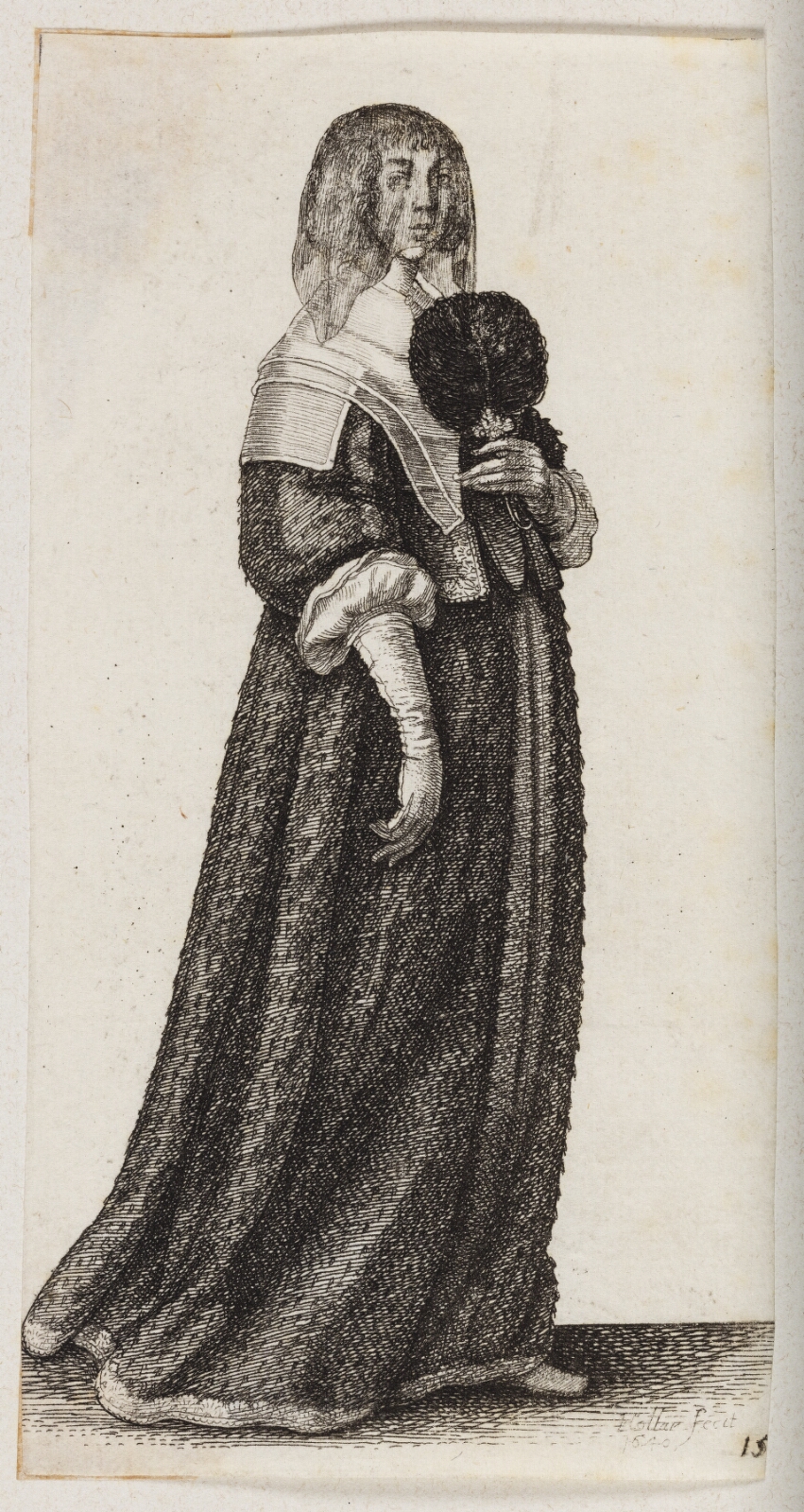 Wenceslaus Hollar, Kvinde med slør og en vifte med fjer