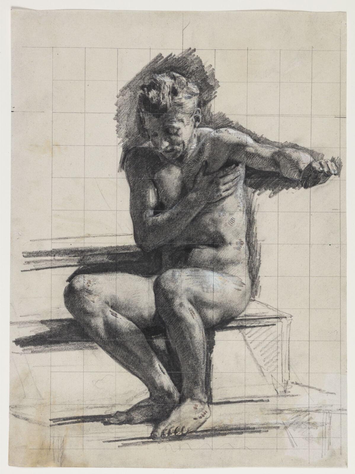 Carl Bloch, Mandlig modelfigur. Studie til raderingen "Badende mand"